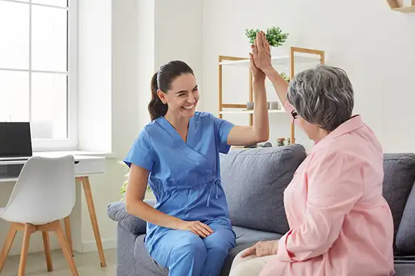 physician and patient smiling