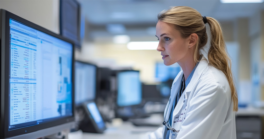 physician working on computer