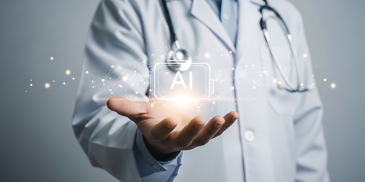 Medical professional holding artificial intelligence technology