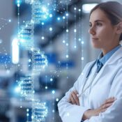 female physician standing with AI in front