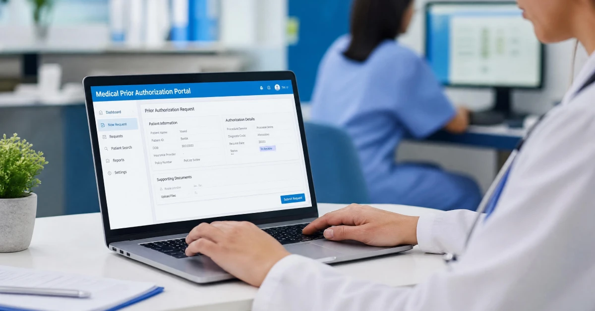 Healthcare-Professional-Using-Medical-Prior-Authorization-Portal