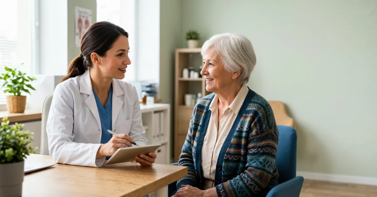 Female-doctor-consulting-with-an-elderly-woman