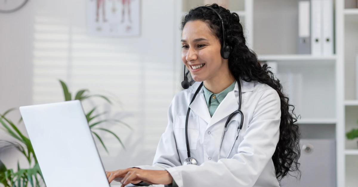 female doctor with headphones