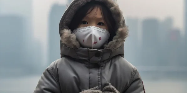 A girl wears a mask to protect herself from smog