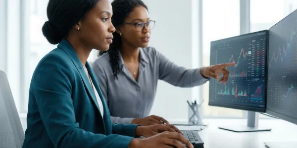 Corporate analysts reviewing