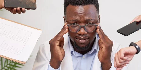 Stressed and overwhelmed doctor
