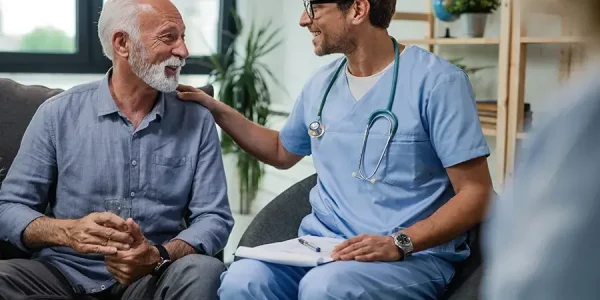 old patient with young physician discussing